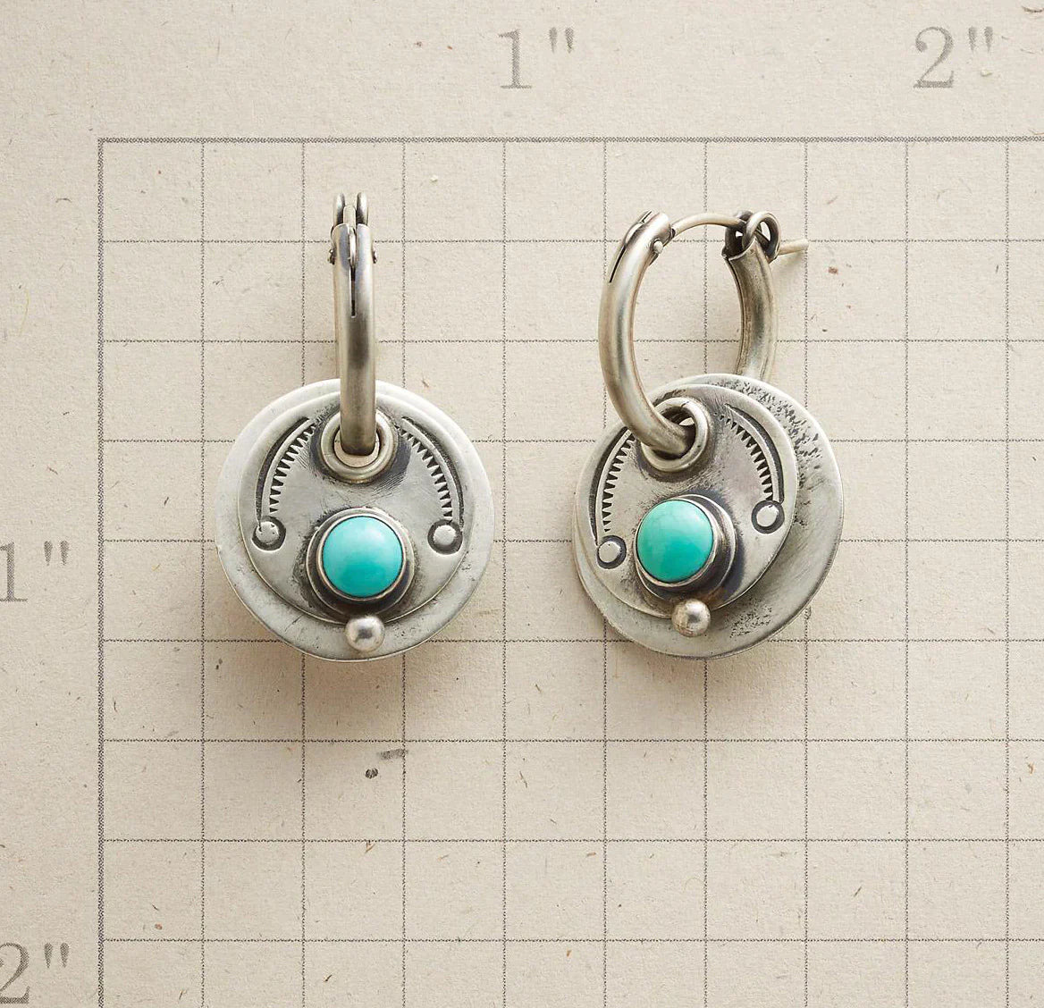 Boho earrings with turquoise stones in silver