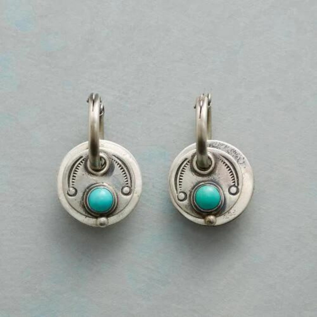 Boho earrings with turquoise stones in silver
